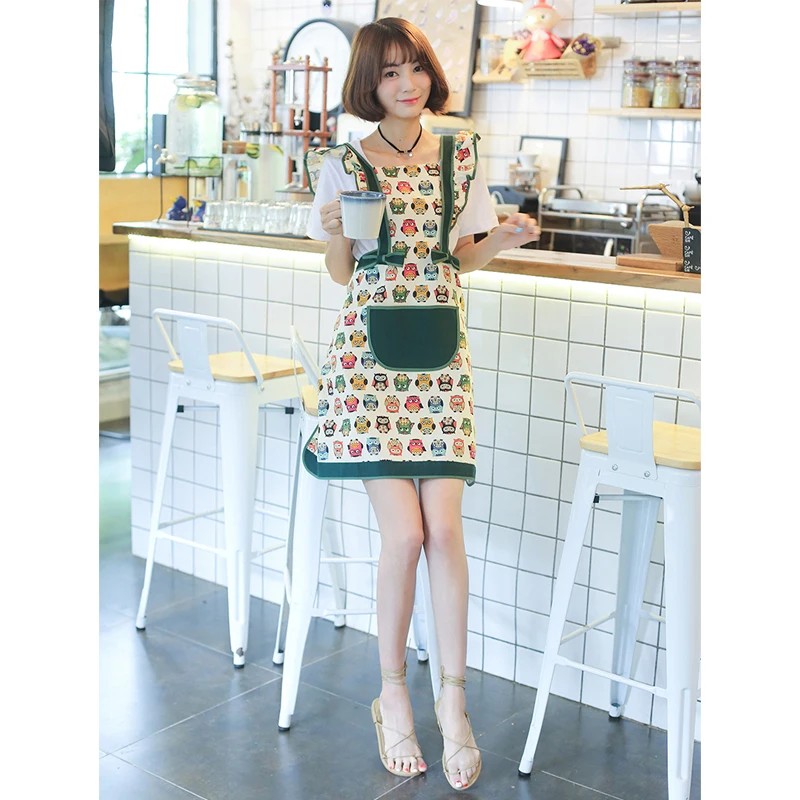 

Korean Canvas Woman Apron Antifouling Household Kitchen Fashion Cleaning Aprons Coffee shop Beauty Salon Overalls