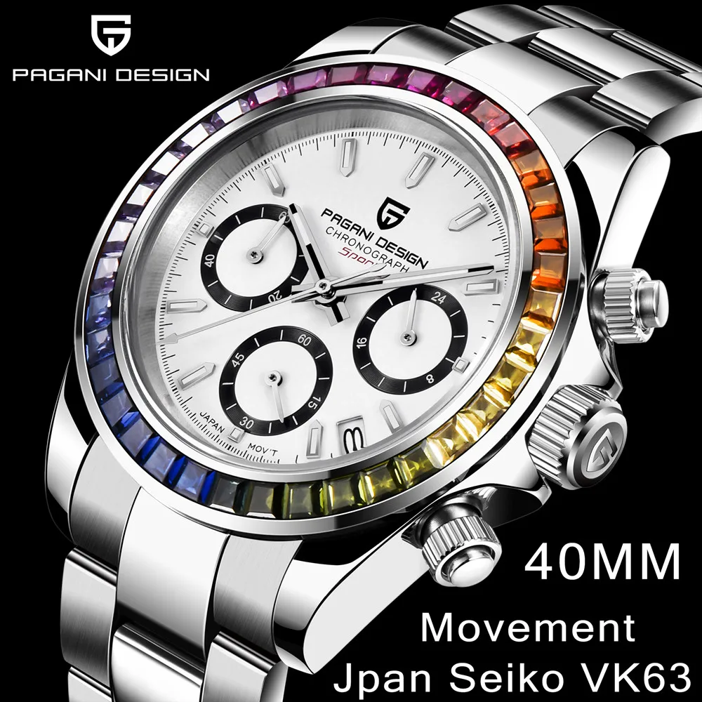 

PAGANI DESIGN Brand Luxury New Rainbow Circle Men watch Sapphire 100M Waterproof Sport Watches Stainless Steel Man's Chronograph
