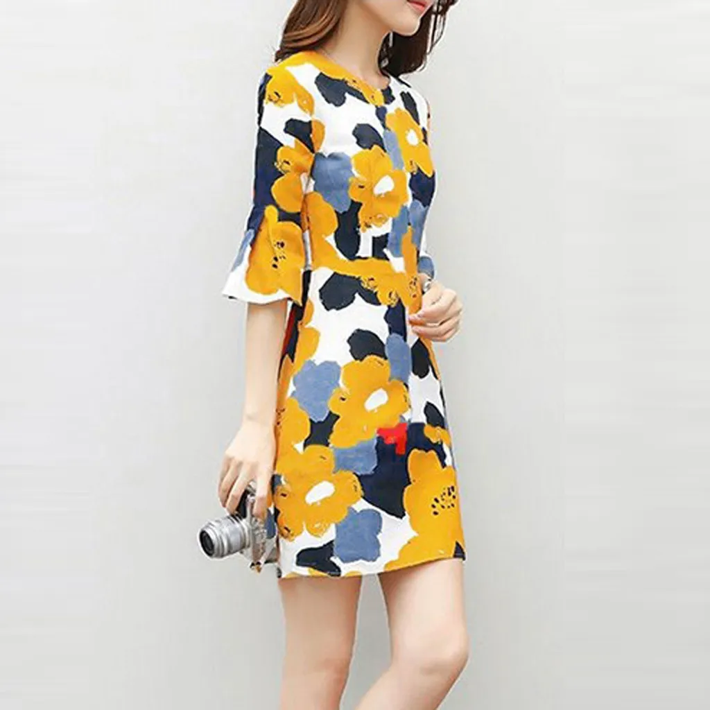 Женское мини платье с цветочным принтом летнее ТРАПЕЦИЕВИДНОЕ Платье туника