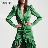 KAMIYING летнее Новое Женское Сетчатое платье с расклешенными рукавами модное сексуальное Сетчатое платье с оборками Vestidos