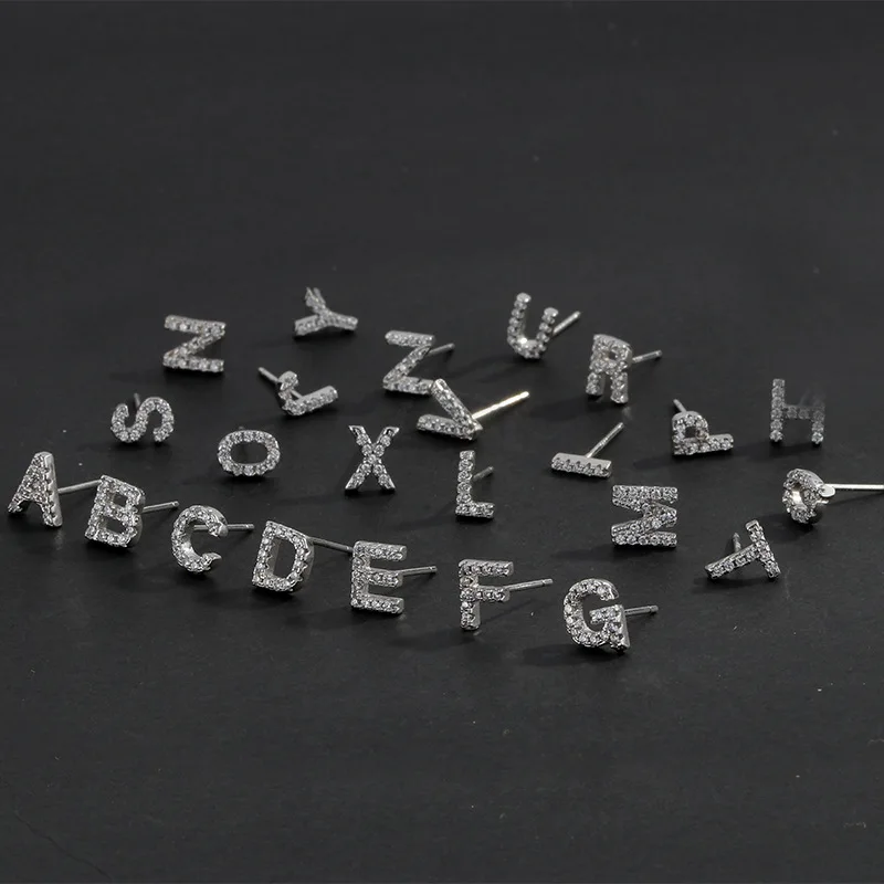 925 стерлингового серебра Крошечные первоначального A Z Письмо Алфавит серьги со