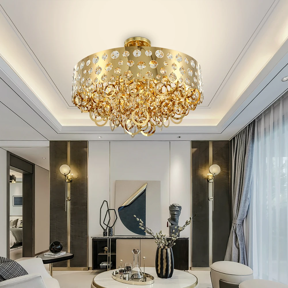 Выдающийся Золотой Annulus полые из нержавеющей базы хрустальная люстра Крытый