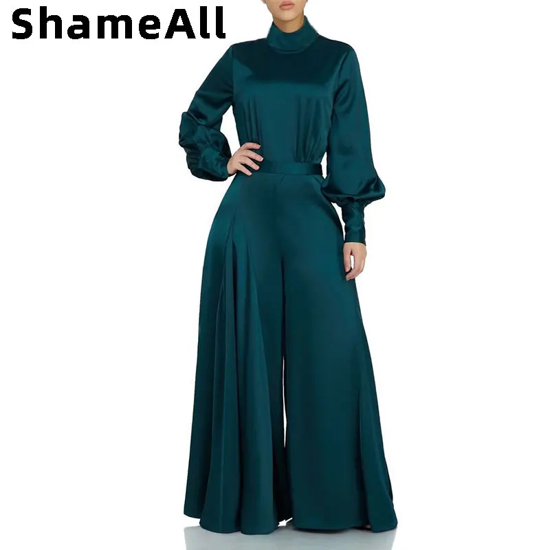 Африканский женский атласный комбинезон с длинным рукавом роскошный воротником