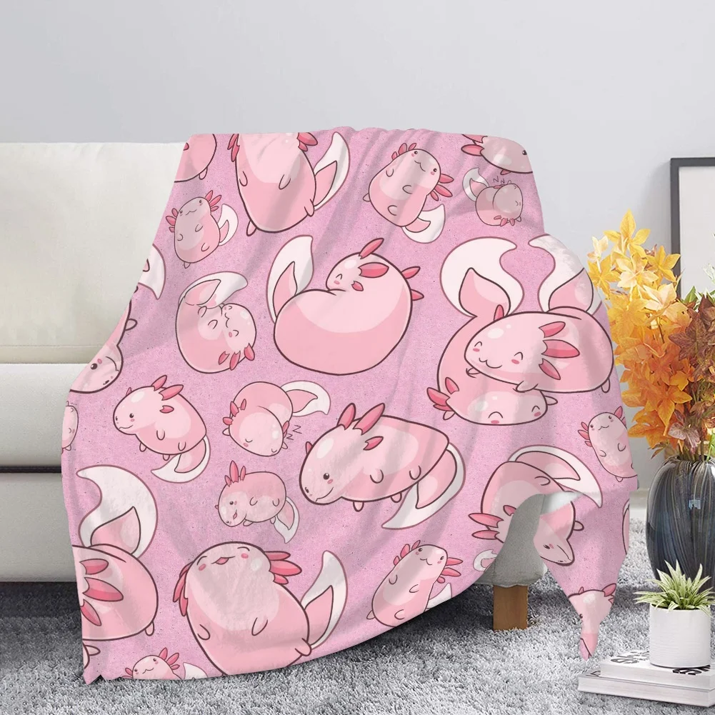 

Cute Axolotl Blankets for Adult Kids Kawaii Home Textile Adorable Pink Blanket Winter Comfortable Bedspreads Soft Plush manta