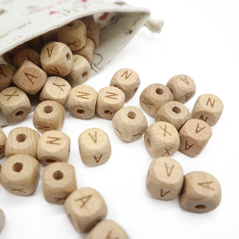 100pc Square 12mm Wooden Alphabet Beads Beech Letter Wooden Teething Ring Wood Beads Accessories For Jewelry Making DIY Necklace