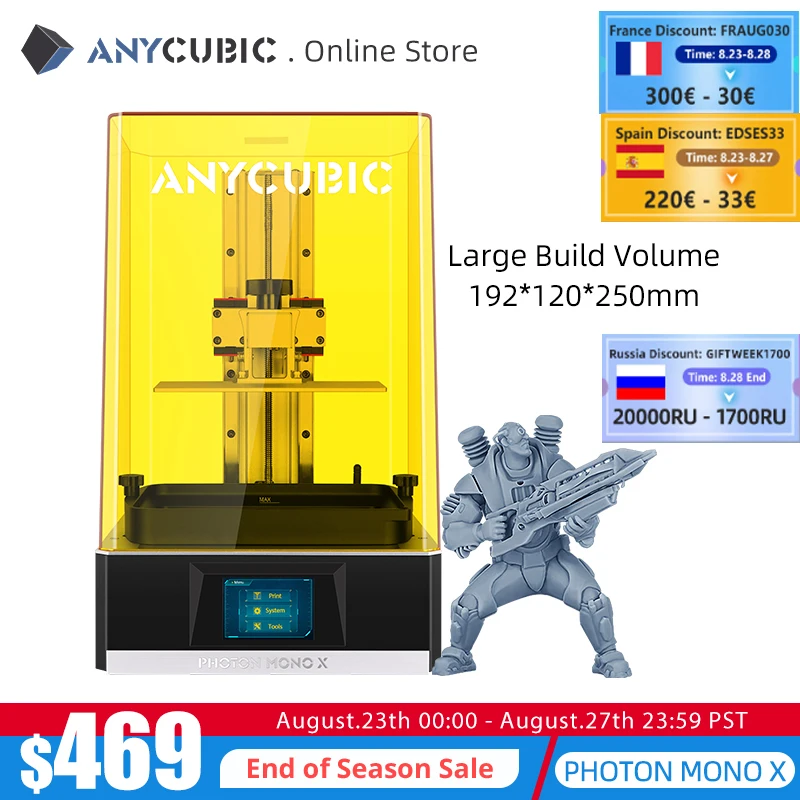 Anycubic Photon Mono X 3D принтер 8 9 'ƊK монохромный Большой объем сборки 192*120*245 мм быстрая