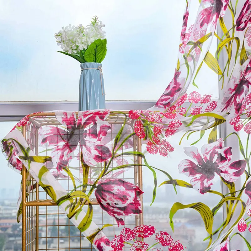 Современные белые полосы с цветочным принтом прозрачные занавески для украшения тонких штор с карманом для штанги на окно.