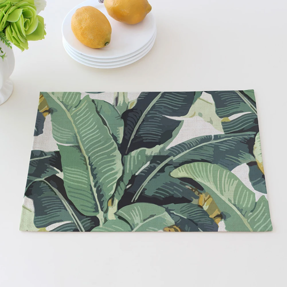 1 шт. коврик для стола с рисунком листьев зеленого растения теплоизоляционный