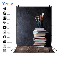 dark cement wall wooden floor book pencil student portrait photo background back to school baby photo backdrop for photo studio