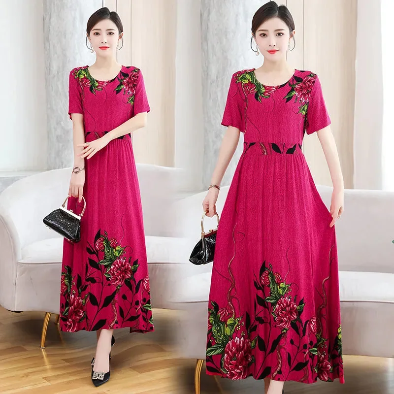 Размера плюс с принтом летнее платье для женщин О-образным вырезом коротким