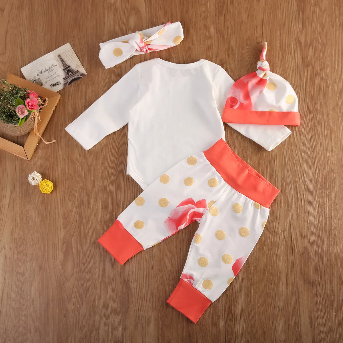 4 предмета одежда с цветочным принтом для маленьких девочек Комбинезон буквенным