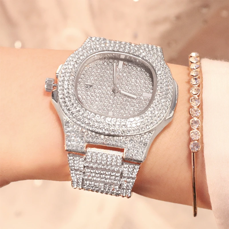 Часы наручные женские кварцевые роскошные ювелирные украшения с браслетом из