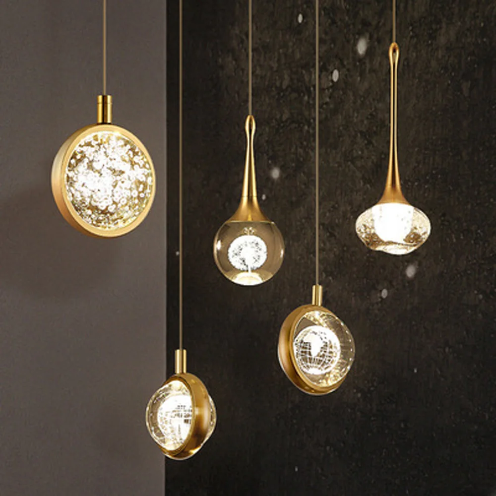 

Postmodern light luxury duplex building villa crystal ball long line chandelier bedroom bedside meal bar Pendant Lights
