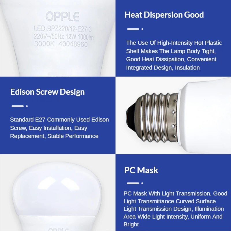 opple led bulb ecomax1 e27 3w 9w 12w 14w screw mouth 176v264v 3000k 6500k white warm color for house living room yard free global shipping
