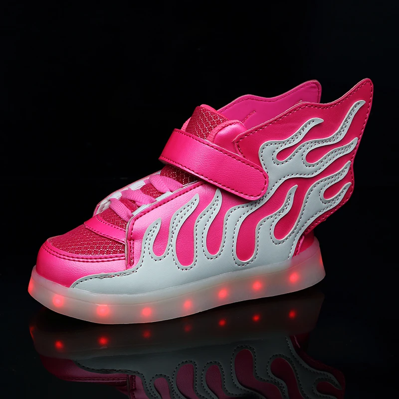 2018 New Hot Pink Kids Shoes Boys Girls Fashion LED Lights USB toddler Luminous Wings Sneakers Children Comfortable Flats Sports | Детская