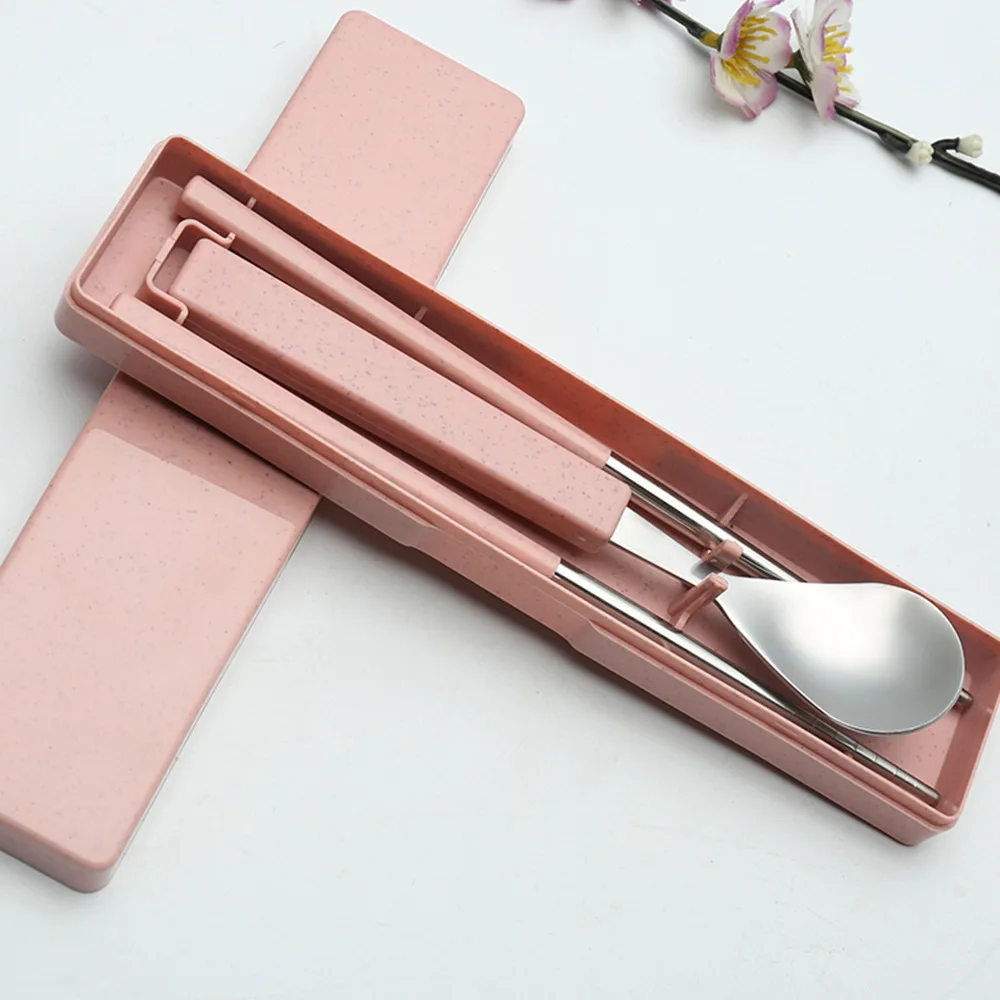 

Cute Hot Sale Portable Travel Camping Cutlery Chopsticks Spoon Spoon Box Dinner Set School Tableware
