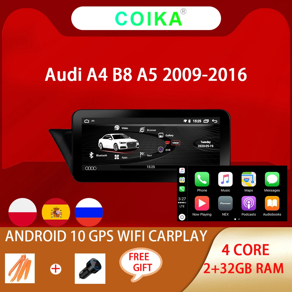 

10.25" Android 10.0 System Car GPS Receiver For Audi A4 A5 09-16 IPS Touch Radio BT SWC WIFI DAB Carplay 2+32G Multimedia Stereo