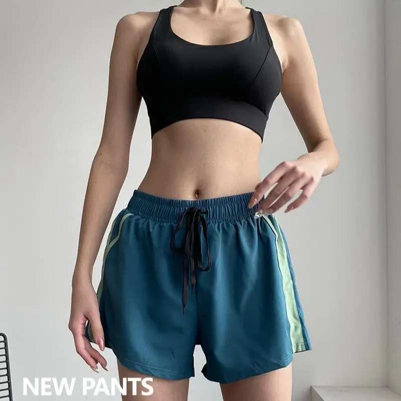 

Sports Shorts Women High Waist Elastic Breathable Yoga Wear Loose Thin Slimming Casual Fake Two Pieces Anti-Empty Fitness Pants
