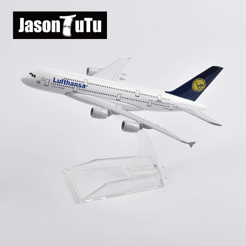 JASON TUTU-modelo de avi&oacute;n Lufthansa Airbus A380, 16cm, Metal fundido a presi&oacute;n, escala 1/400, colecci&oacute;n de regalos-0