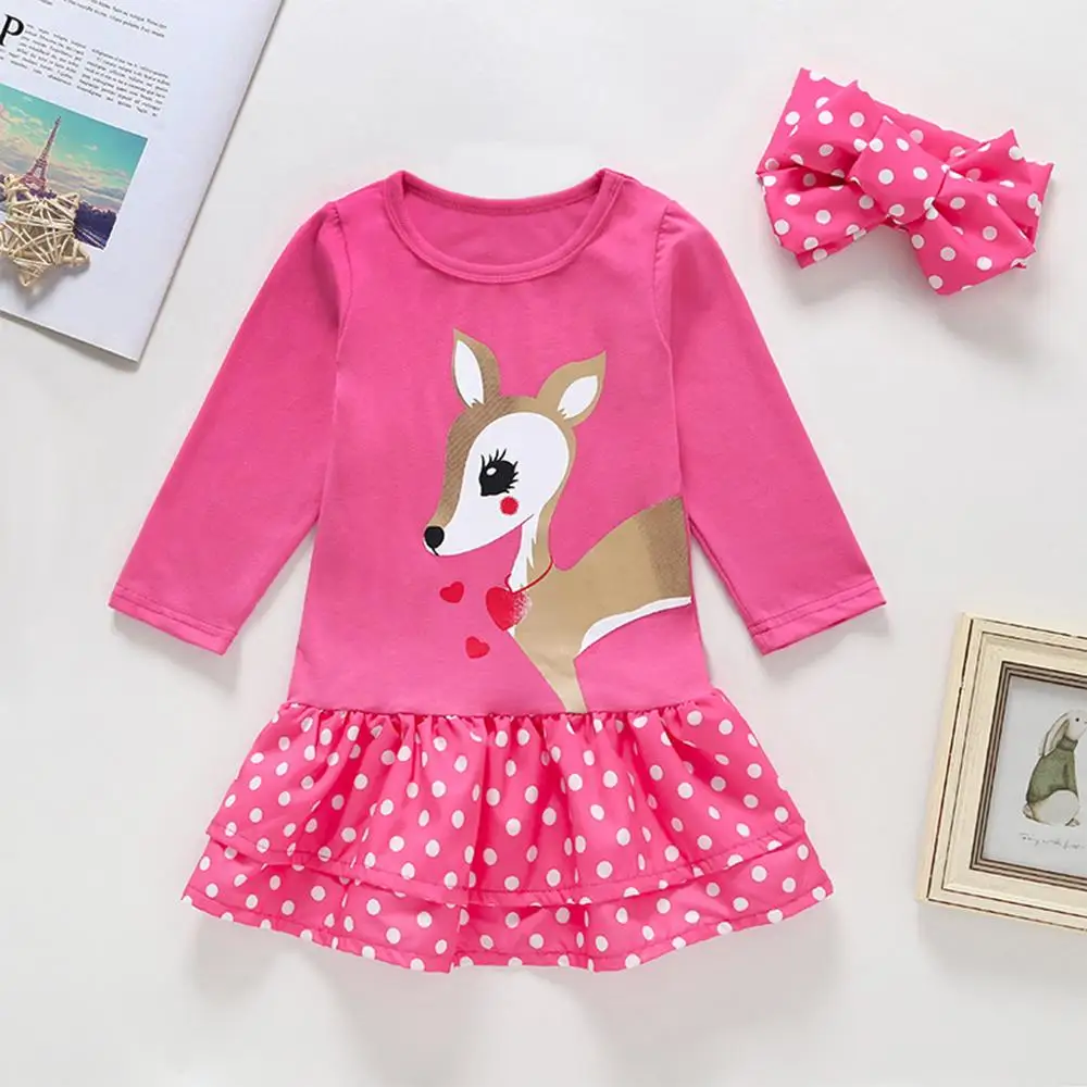 Платье с оленем лента на голову в горошек оборками подоле круглым вырезом летнее