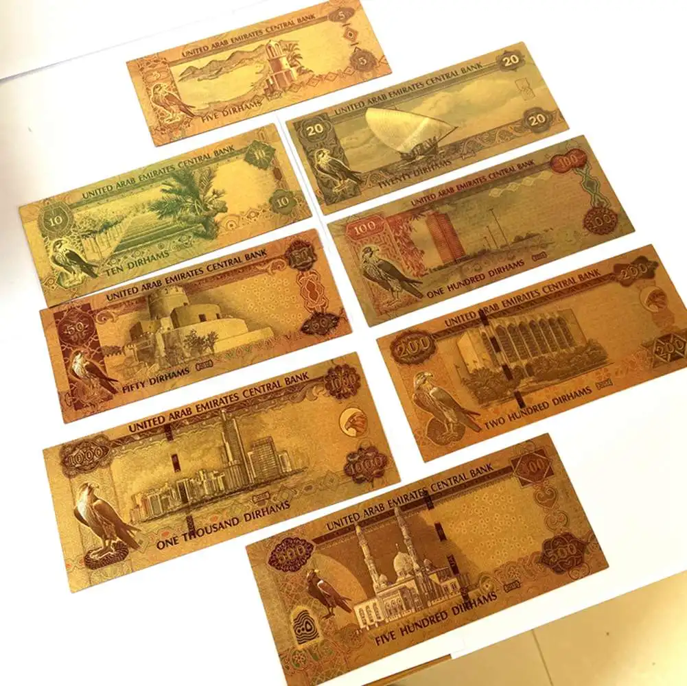 8 шт./компл. грязевая банкнота ОАЭ Золотая фольга бумажные деньги поделки