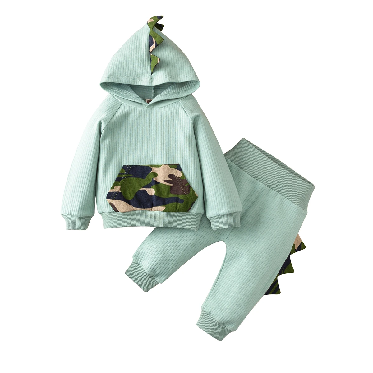 

Emmababy Newborn Baby Boy Clothes Cute Three-dimensional Dinosaur Hooded Long Sleeve T-shirt Elastic Long Pants 2Pcs Outfits Set