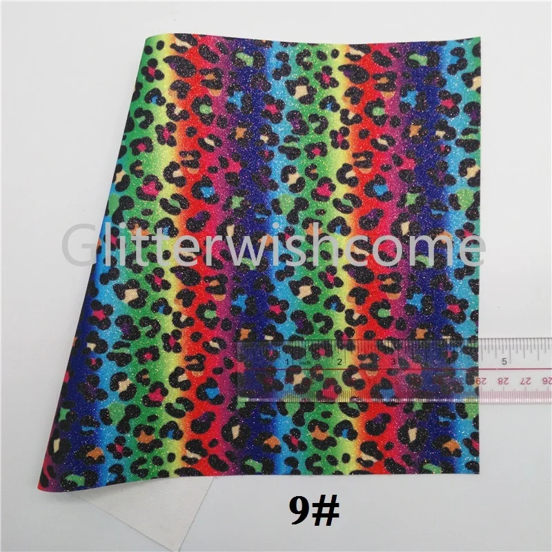 Glitterwishcome 21X29 см A4 Размер леопардовый блеск с принтом ткань, Радуга Блеск кожаные листы, блеск винил для бантов, GM479A