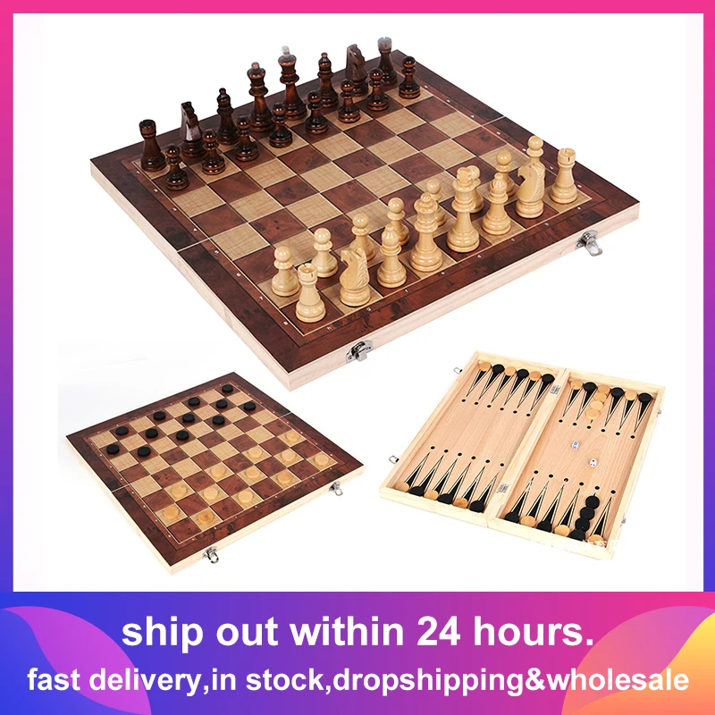 

3 в 1 Набор деревянных шахматных игр, нарды, шашки для путешествий в помещении, деревянные складные шахматные доски, шахматы