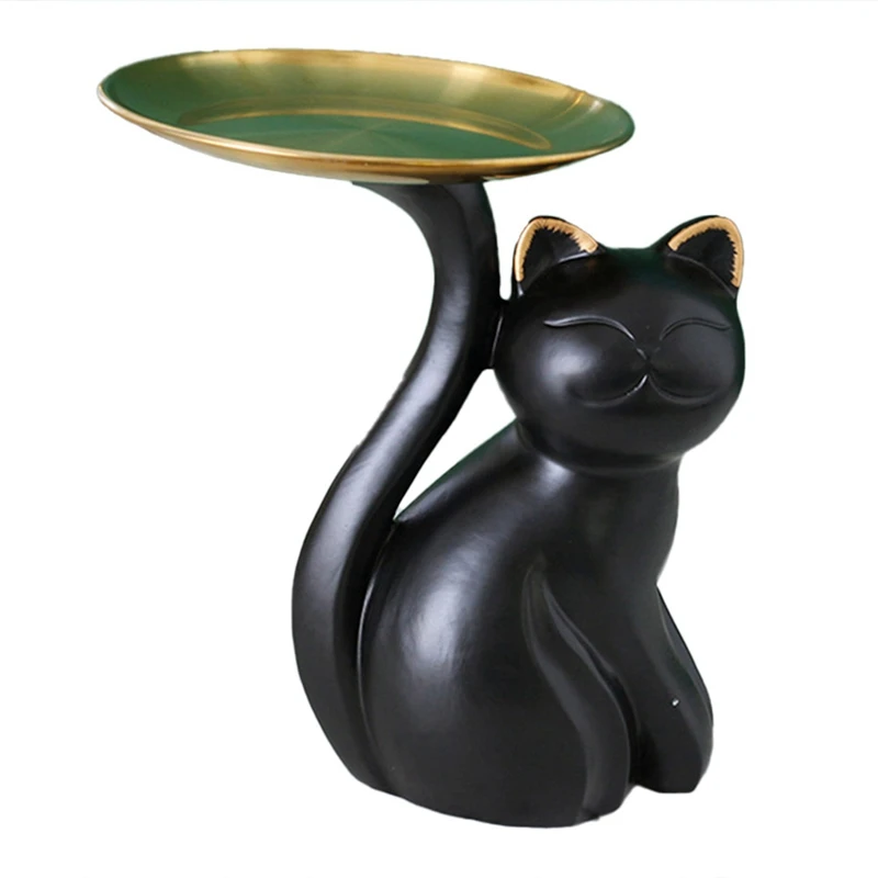 

AU -Nordic Cat Figurines Storage Tray Display Craft Fruit Plate Resin Sundries Holder Ornaments Home Decoration Gift
