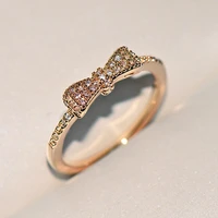 cute gold bowknot bow rings with zircon cz stone for women fashion wedding engagement jewelry 2019
