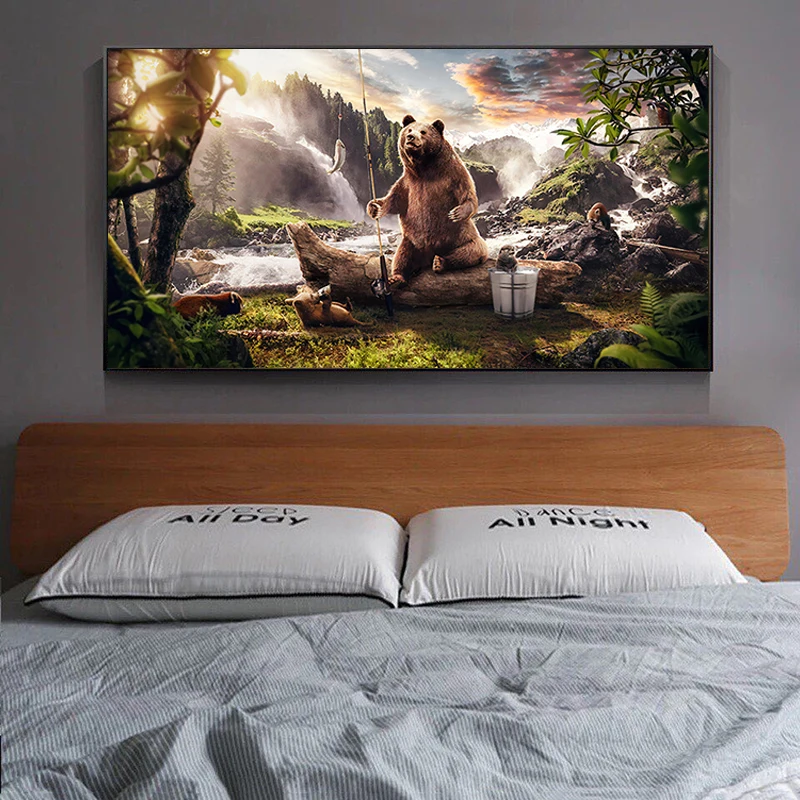 

Modern Canvas Painting Animal Brown Bear Posters Print Wall Art Plant Picture for Living Room Bedroom Decorative Home Decor