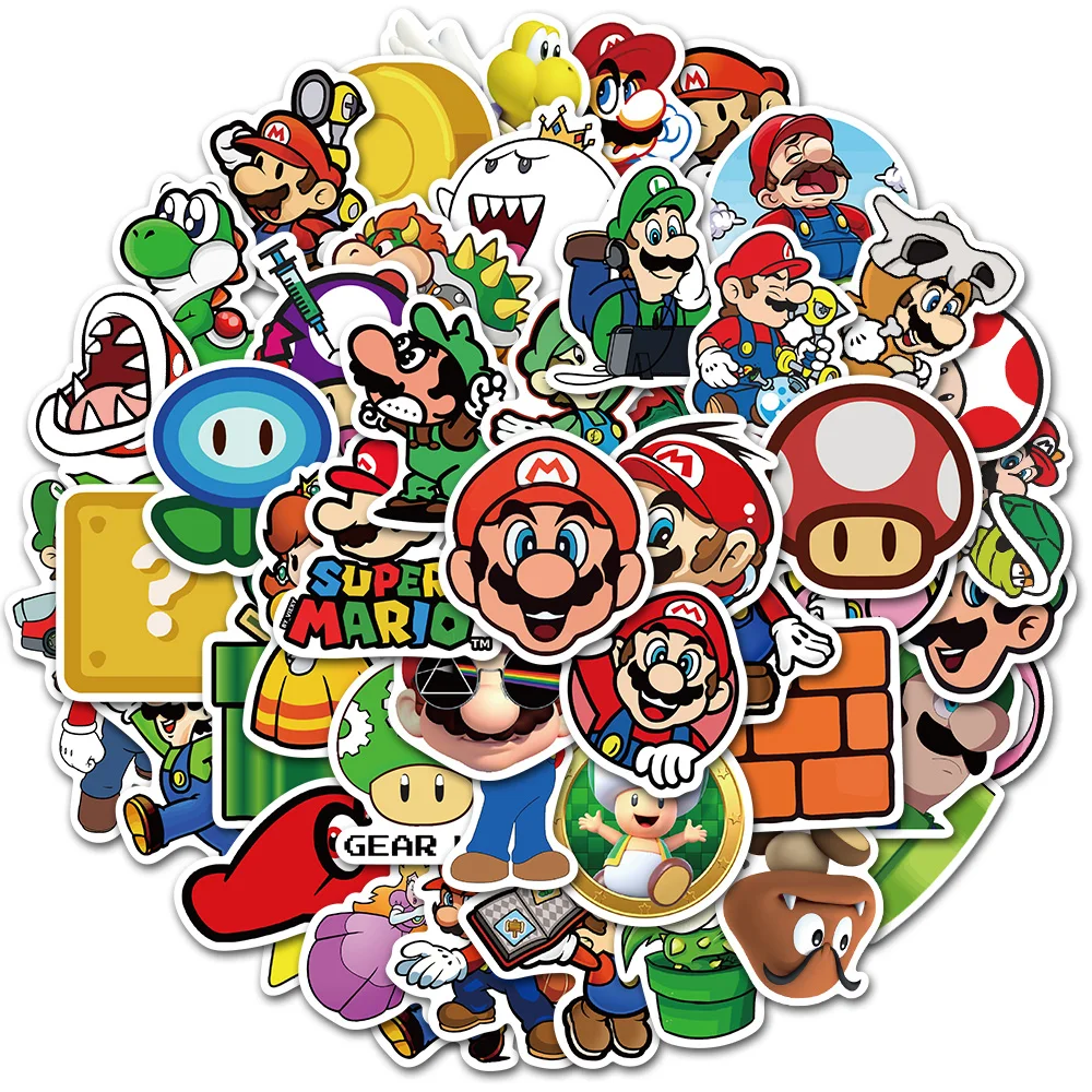 10/30/50 uds juego de Super Mario pegatinas para pared decoraci&oacute;n nevera de la bici de la motocicleta refrigerador pegatinas para coche ordenador port&aacute;til juguete de dibujo animado para ni&ntilde;os-0