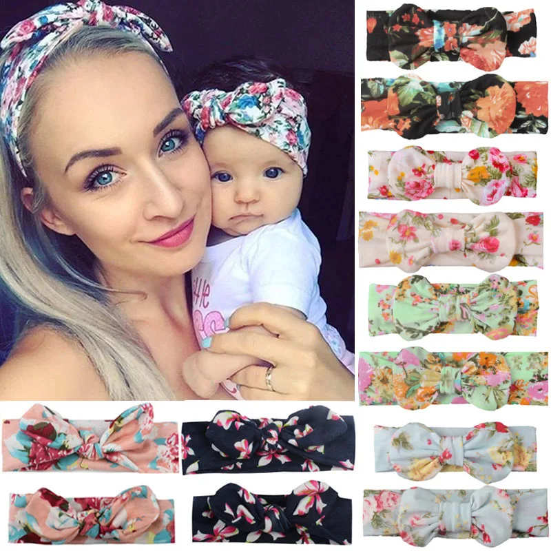 

2PCS Mama & Baby Headwear Bowknot Elastic HeadBands For Women Children Tuban Baby HairBands Hair Accessories