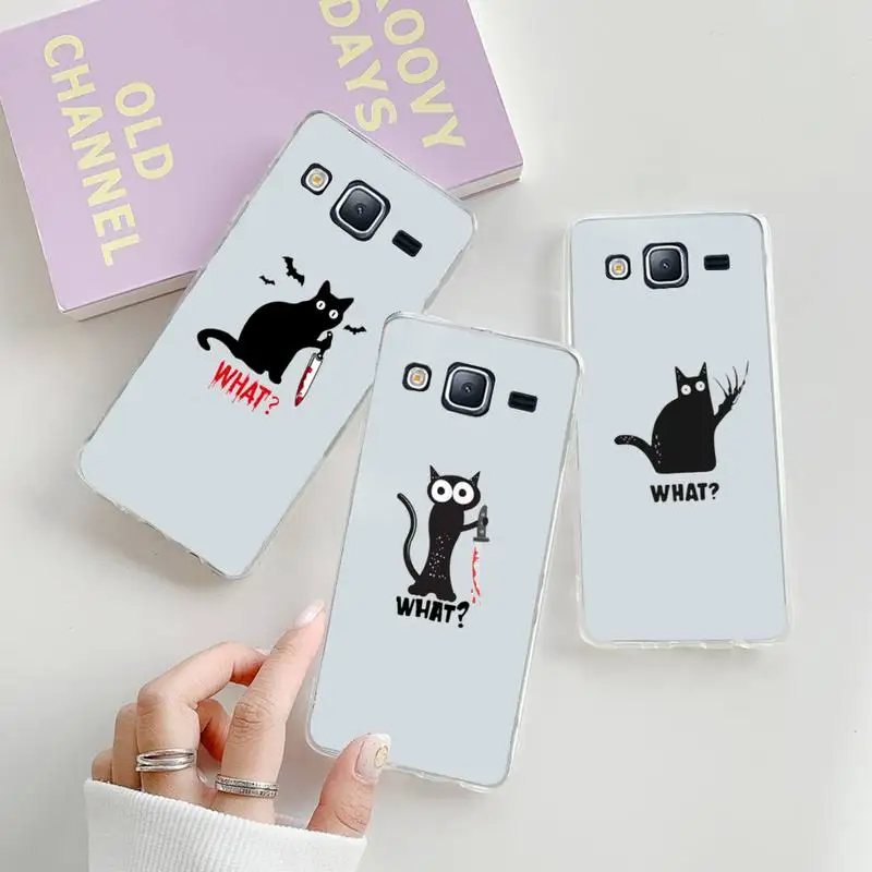 

Funny Black Cat What Phone Case Transparent For Samsung Galaxy S Note 8 9 11 20 10 Pro E LITE P Plus A81