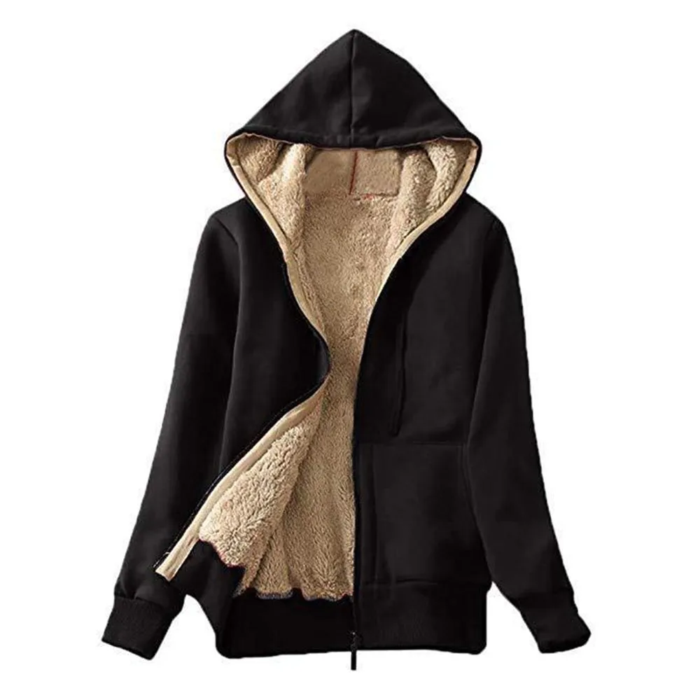

Women Thick Fleece Hoodies Winter Velvet Warm Long Sleeve Hooded Sweatshirts Fleece Jacket Coat Pockets