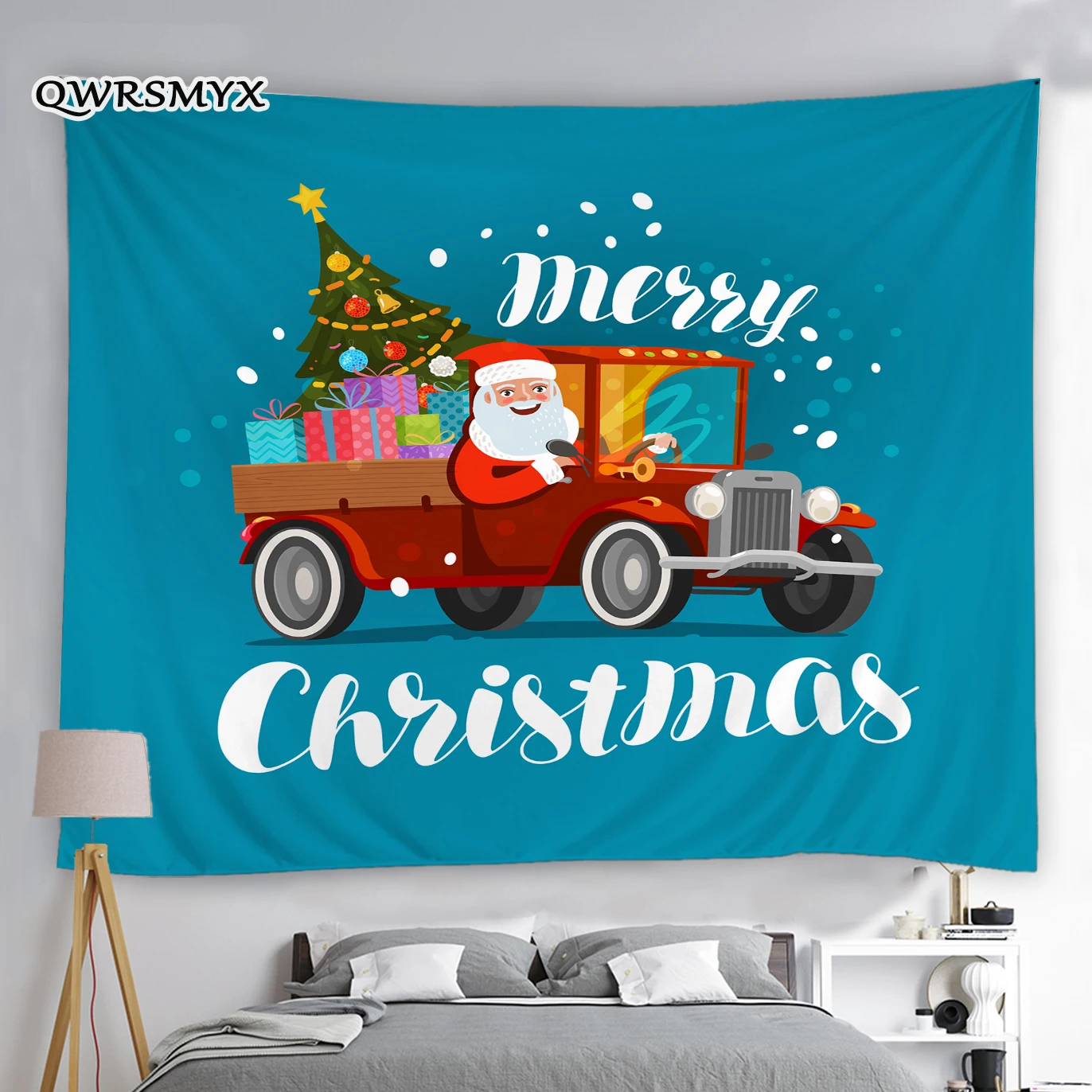 

Christmas Tapestry Red Retro Truck Car Snowflake Xmas Tree Gift Winter Wall Hanging Blanket for Bedroom College Dorm home Decor