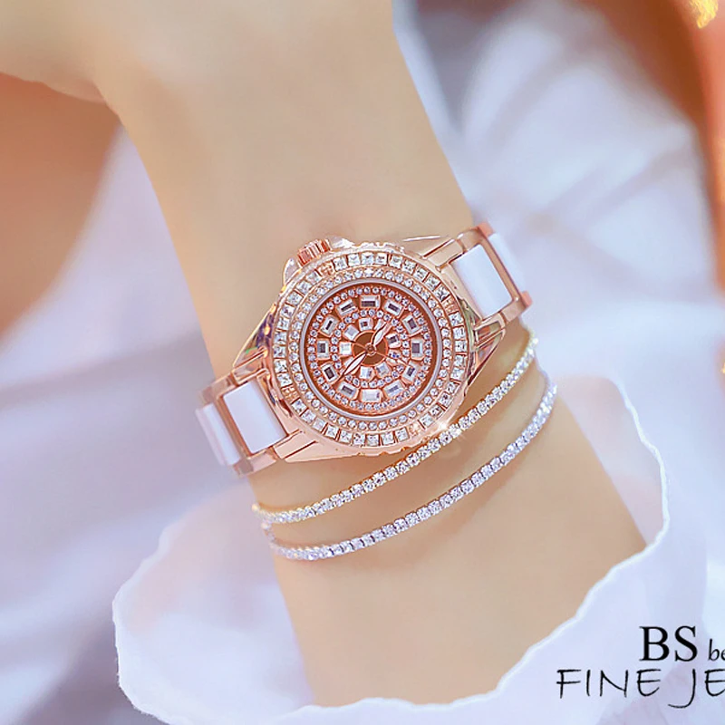 Часы женские кварцевые со стразами Роскошные наручные с циферблатом браслетом |