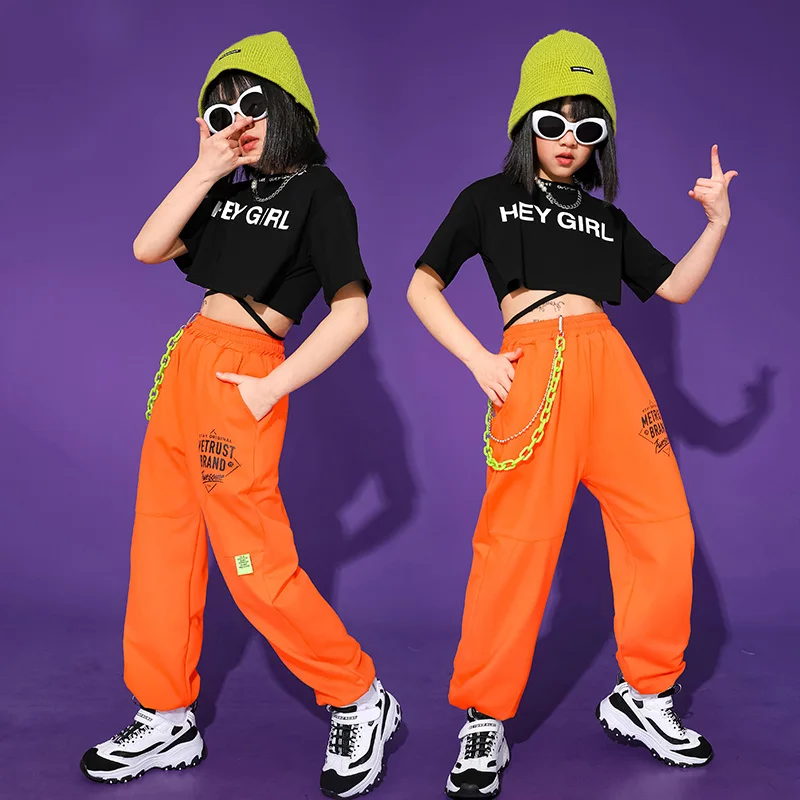 

Hip Hop Dance Costume Kids Festival Clothing Dancer Outfit Orange Cheerleader Uniform Summer Jazz Dancewear Stage Costume JL2900