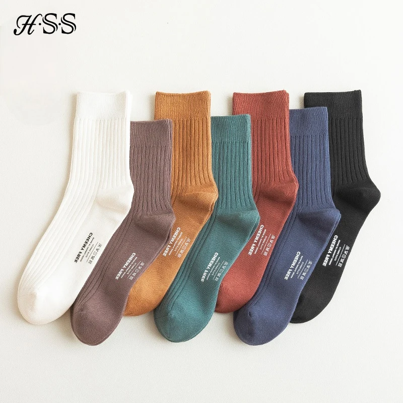 HSS-Calcetines de algodón 98% de dos lados para hombre, medias de vestir de negocios, cálidas, largas y coloridas, de alta calidad, para regalo, Invierno