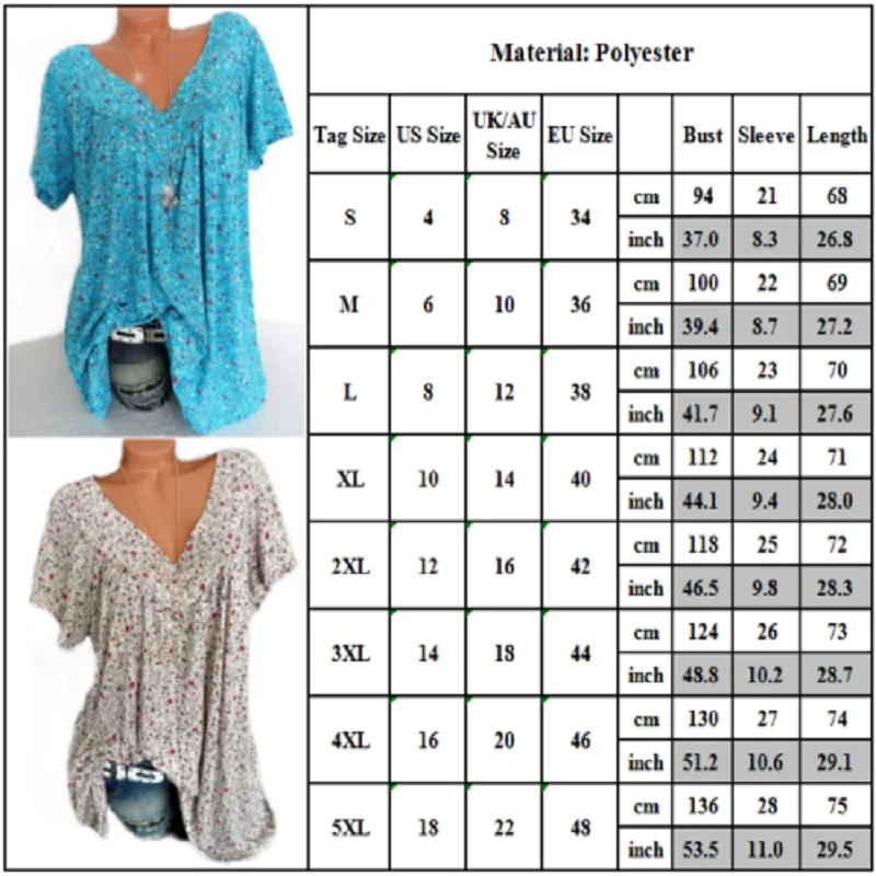 

Cotton Blend Casual Comfort Tees Women V Neck Floral Print T-shirts Short Sleeve Loose Fit Blouse Summer Fashion Tunic Plus Size