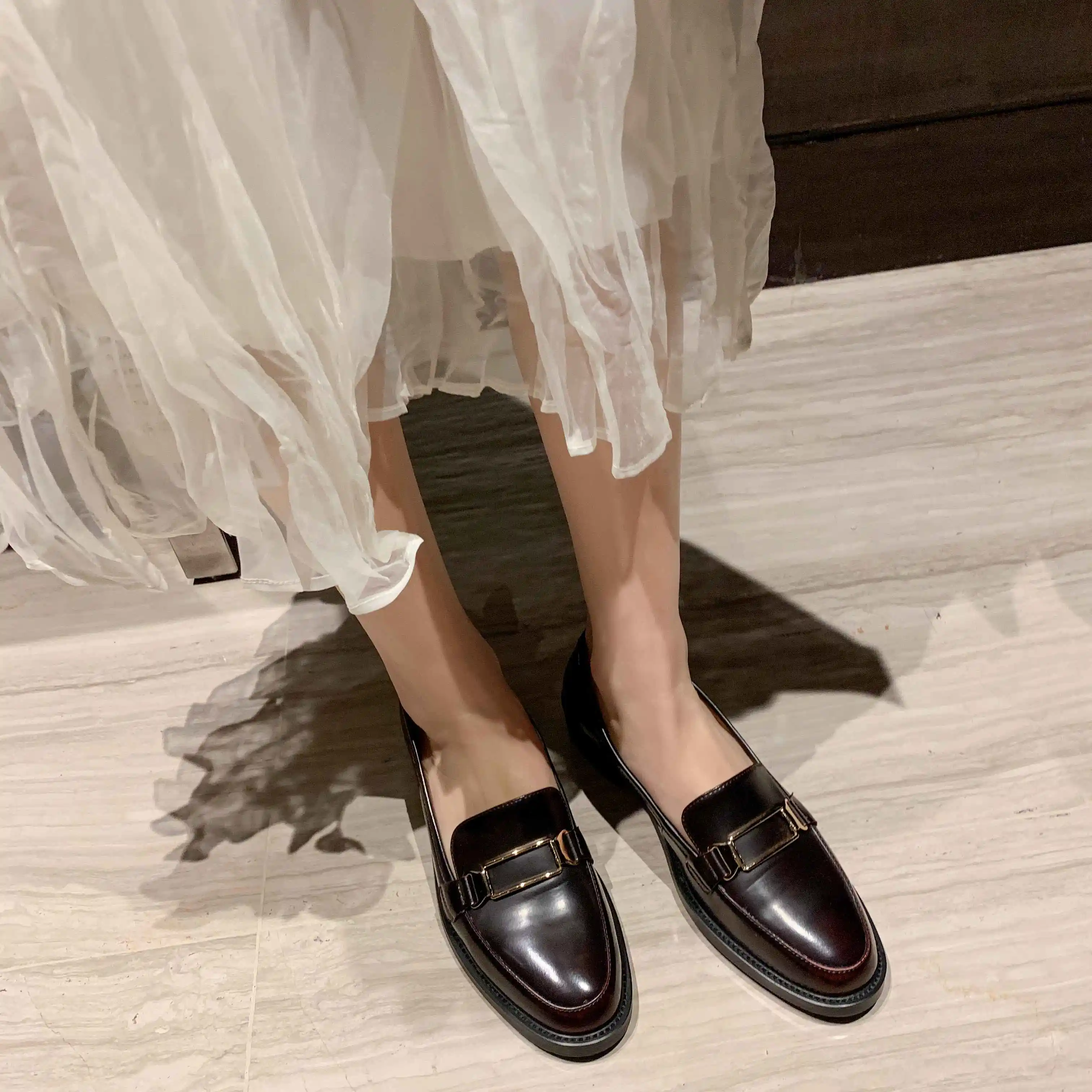 

Krazing Pot genuine leather classic basic loafers shoes slip on metal decorations round toe med heels women fashion pumps L2f5