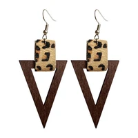 2021 fashion african geometric wood leopard print leather hollow out leaf triangle wooden charm earrings for women free shipping