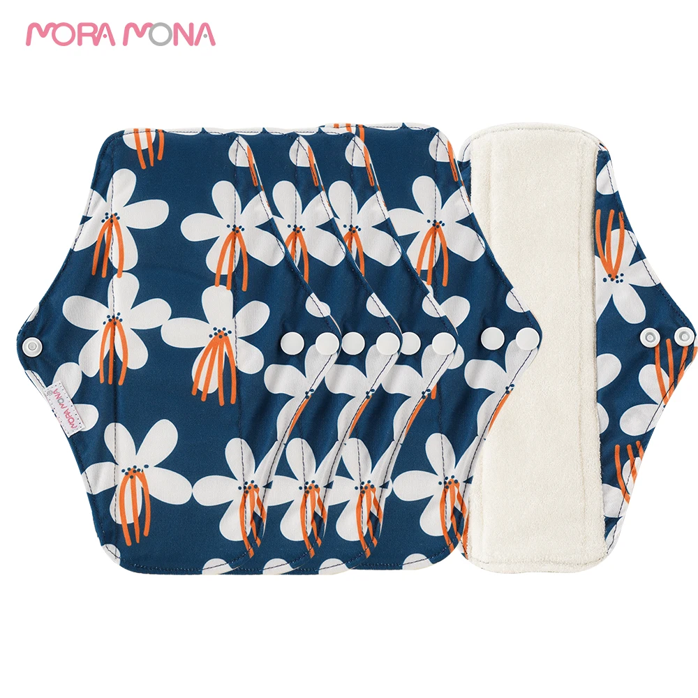 Mora Mona 5pcs Women Reusable Cloth Pads Sanitary Napkins Waterproof Bamboo Women Menstrual Washable Pads  Absorbent Pads