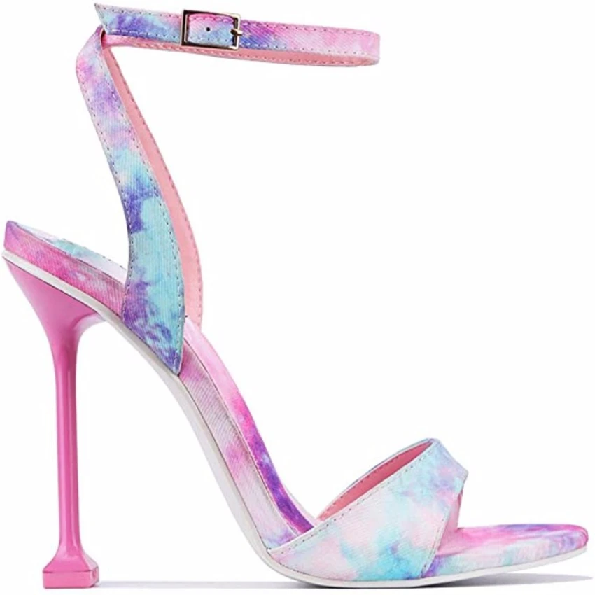 

One line buckle strap color blocking fashion super high heel sandals