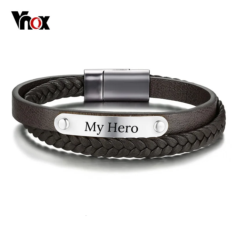 Vnox Бесплатная Персонализация браслеты из натуральной кожи для мужчин двойной