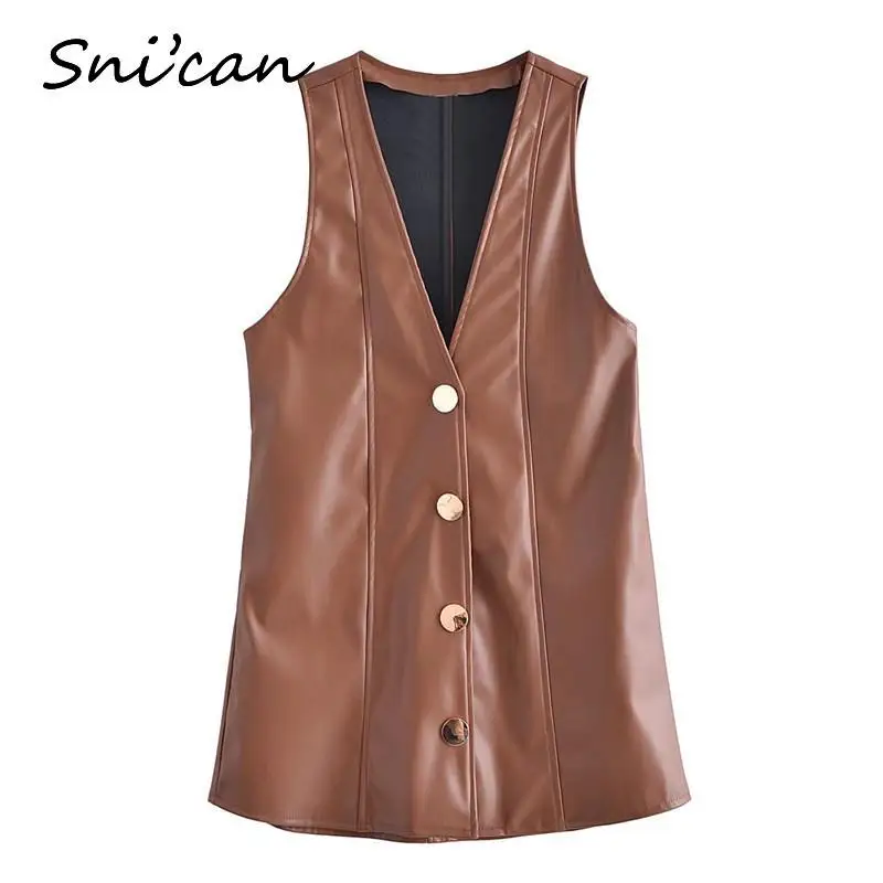 Платье женское из искусственной кожи с V-образным вырезом без рукавов на одной