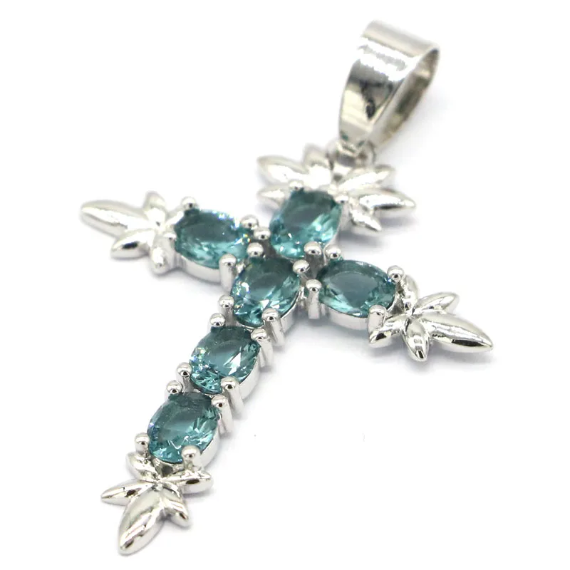 41x27 мм Потрясающие крест Форма создан Париж Голубой Топаз Лондон топаз подарок