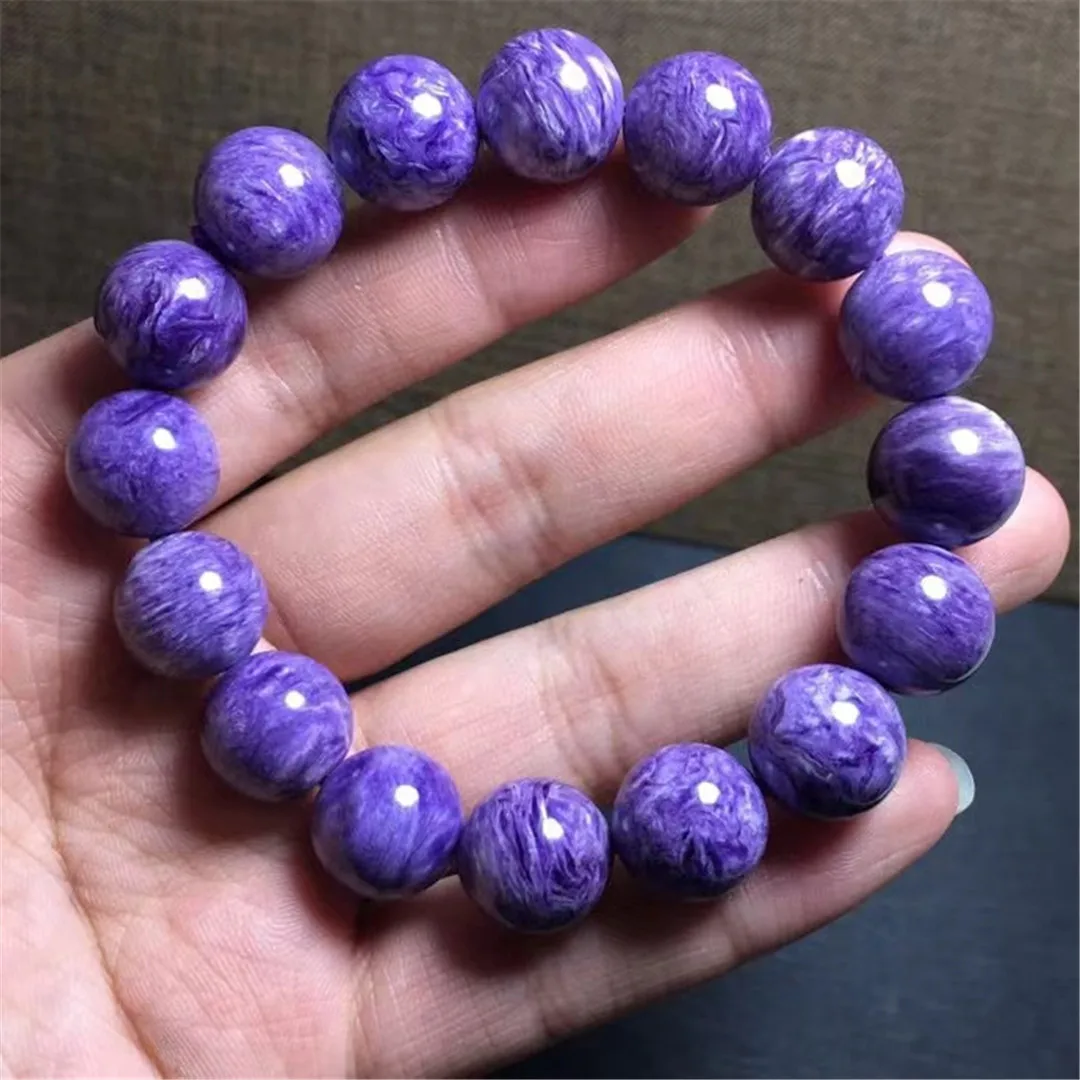 

Браслет хароит для женщин и мужчин, ювелирное изделие из натурального фиолетового камня, круглые бусины с кристаллами в подарок, 13 мм, AAAAA