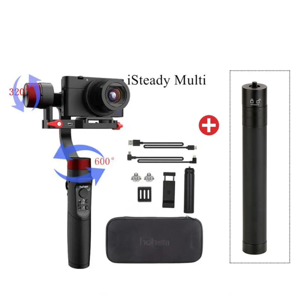 with extension stick Hohem iSteady мульти 3 оси ручной карданный стабилизатор для цифровой камеры экшн-камеры смартфона вращение на 600 ° Полезная нагрузка 400 г - Цвет: with extension stick