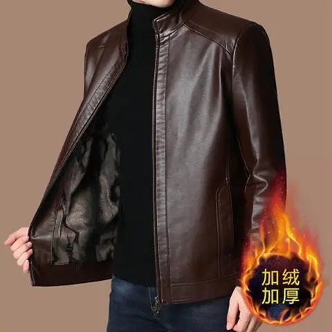 

Men 2021 Winter Spring Motor Biker Vintage Casual Fleece Leather Jacket Coat Men Autumn Design Pu Pockets Leather Outwear Q67